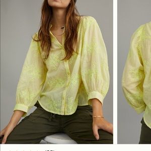 Anthropologie Pilcro Embroidered Button Down  XL